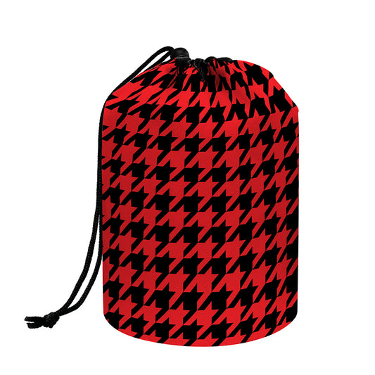 Red And Black Houndstooth Pattern Print Drawstring Makeup Bag