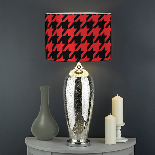 Red And Black Houndstooth Pattern Print Drum Lamp Shade