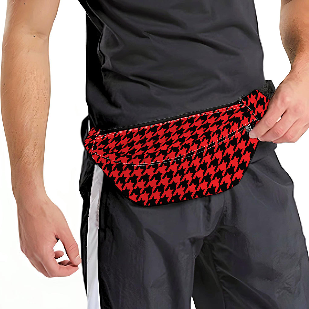 Red And Black Houndstooth Pattern Print Fanny Pack