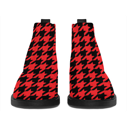 Red And Black Houndstooth Pattern Print Flat Ankle Boots