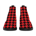 Red And Black Houndstooth Pattern Print Flat Ankle Boots