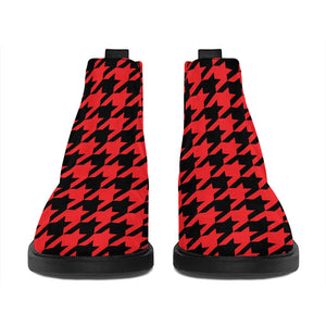 Red And Black Houndstooth Pattern Print Flat Ankle Boots