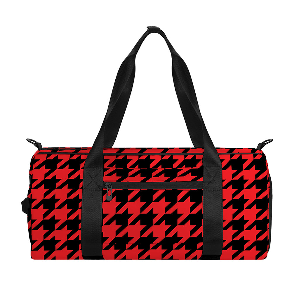 Red And Black Houndstooth Pattern Print Gym Bag