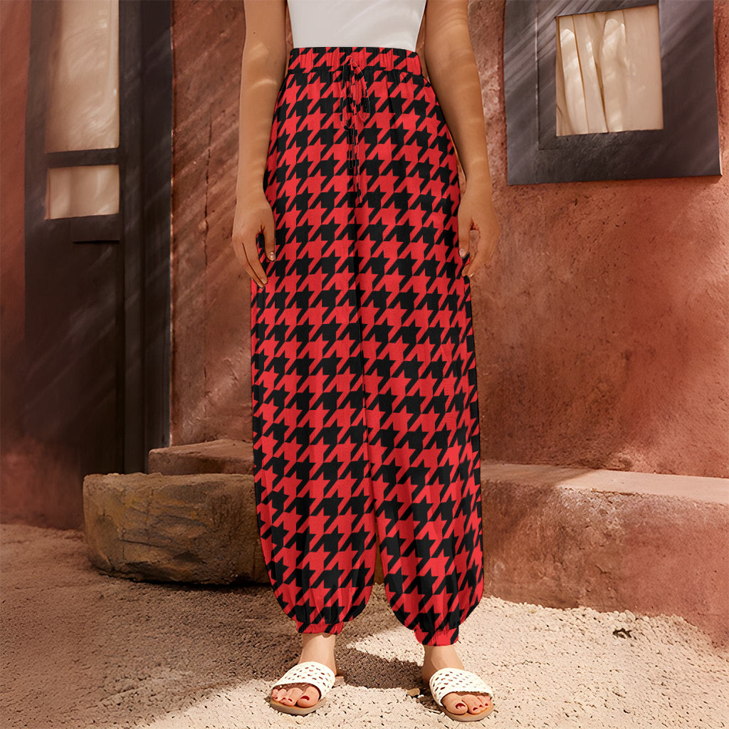 Red And Black Houndstooth Pattern Print Harem Pants