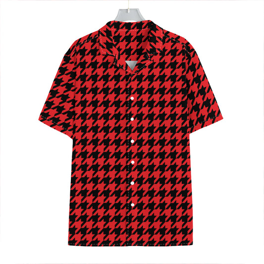 Red And Black Houndstooth Pattern Print Hawaiian Shirt