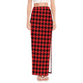 Red And Black Houndstooth Pattern Print High Slit Maxi Skirt