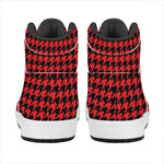 Red And Black Houndstooth Pattern Print High Top Leather Sneakers