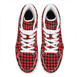 Red And Black Houndstooth Pattern Print High Top Leather Sneakers