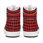 Red And Black Houndstooth Pattern Print High Top Leather Sneakers