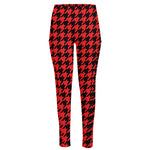 Red And Black Houndstooth Pattern Print High-Waisted Pocket Leggings