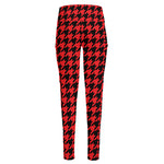 Red And Black Houndstooth Pattern Print High-Waisted Pocket Leggings