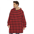 Red And Black Houndstooth Pattern Print Hoodie Blanket
