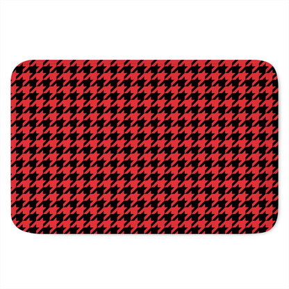 Red And Black Houndstooth Pattern Print Indoor Door Mat