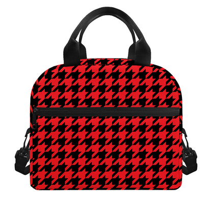 Red And Black Houndstooth Pattern Print Insulated Lunch Bag