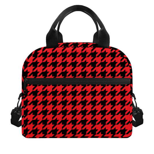 Red And Black Houndstooth Pattern Print Insulated Lunch Bag