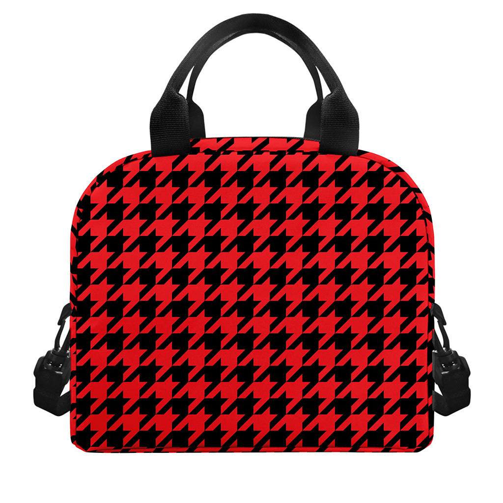 Red And Black Houndstooth Pattern Print Insulated Lunch Bag