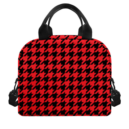Red And Black Houndstooth Pattern Print Insulated Lunch Bag