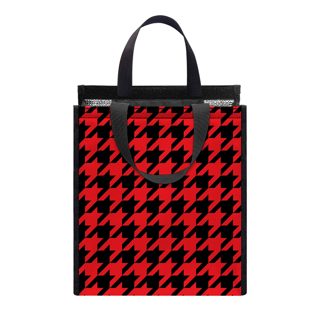 Red And Black Houndstooth Pattern Print Insulated Lunch Tote