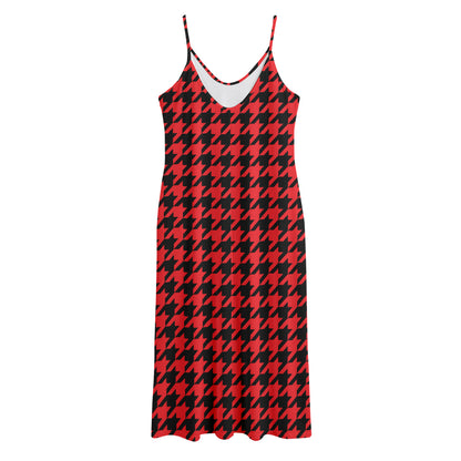Red And Black Houndstooth Pattern Print Jersey Midi Cami Dress