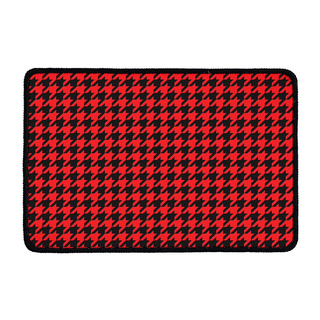 Red And Black Houndstooth Pattern Print Kitchen Mat