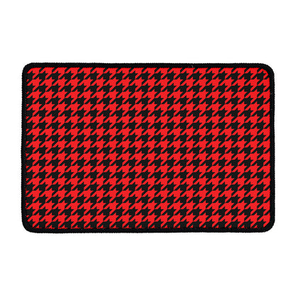 Red And Black Houndstooth Pattern Print Kitchen Mat