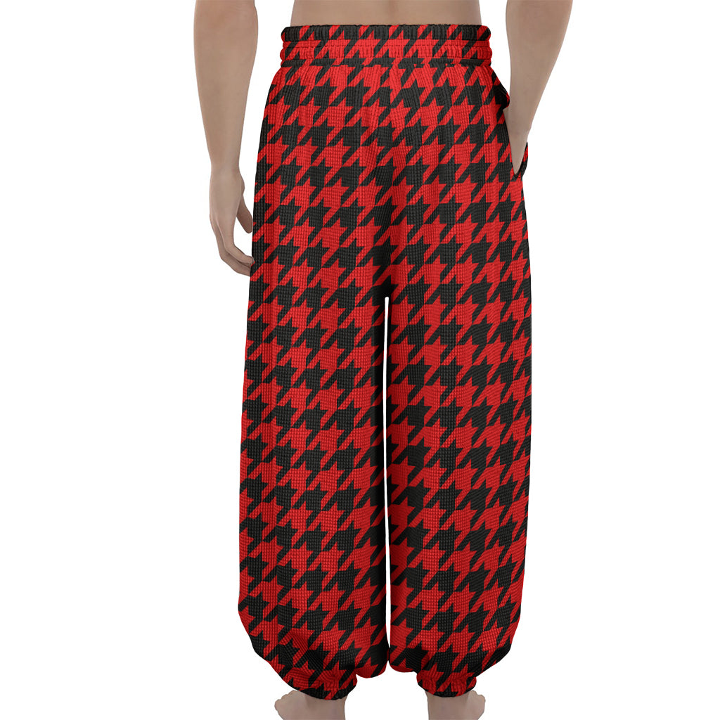 Red And Black Houndstooth Pattern Print Lantern Pants