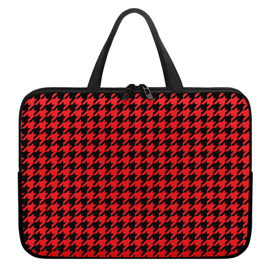Red And Black Houndstooth Pattern Print Laptop Sleeve With Handle