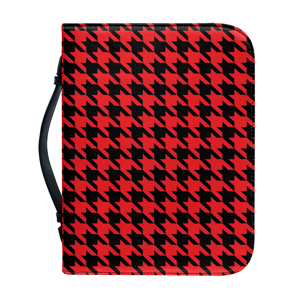 Red And Black Houndstooth Pattern Print Leather Bible Cover
