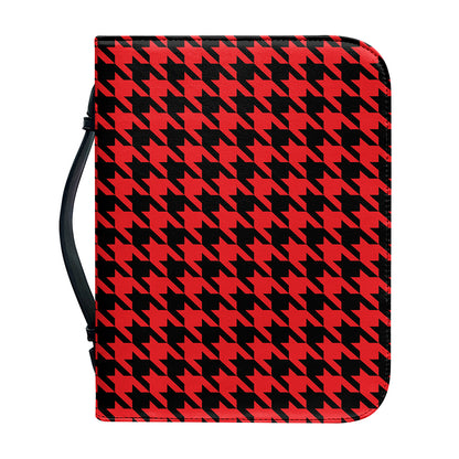 Red And Black Houndstooth Pattern Print Leather Bible Cover