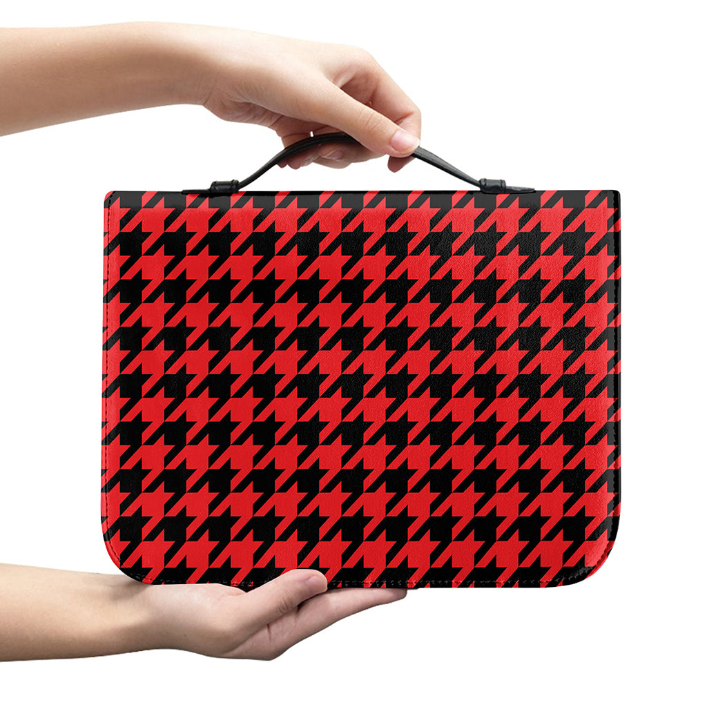 Red And Black Houndstooth Pattern Print Leather Bible Cover