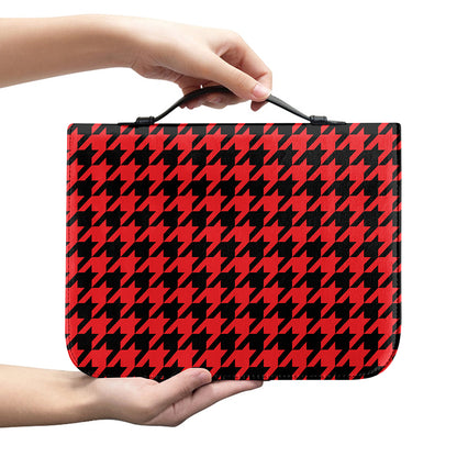 Red And Black Houndstooth Pattern Print Leather Bible Cover