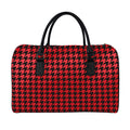 Red And Black Houndstooth Pattern Print Leather Duffel Bag