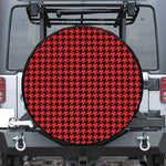 Red And Black Houndstooth Pattern Print Leather Spare Tire Cover