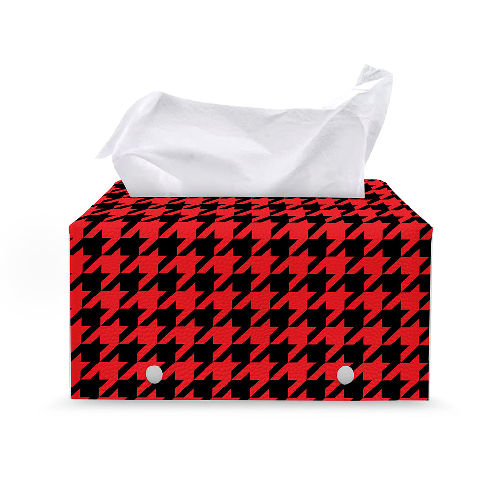 Red And Black Houndstooth Pattern Print Leather Tissue Box Cover