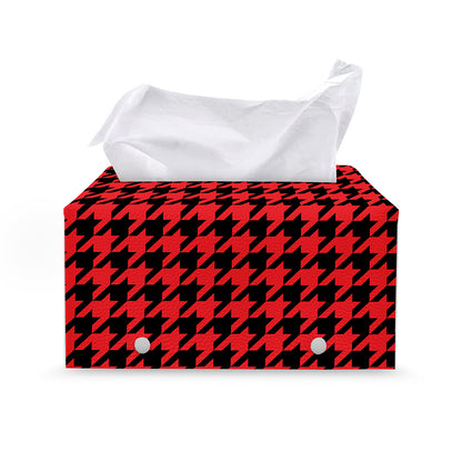 Red And Black Houndstooth Pattern Print Leather Tissue Box Cover