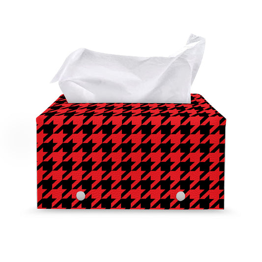 Red And Black Houndstooth Pattern Print Leather Tissue Box Cover