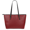 Red And Black Houndstooth Pattern Print Leather Tote Bag With Zipper