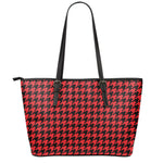 Red And Black Houndstooth Pattern Print Leather Tote Bag