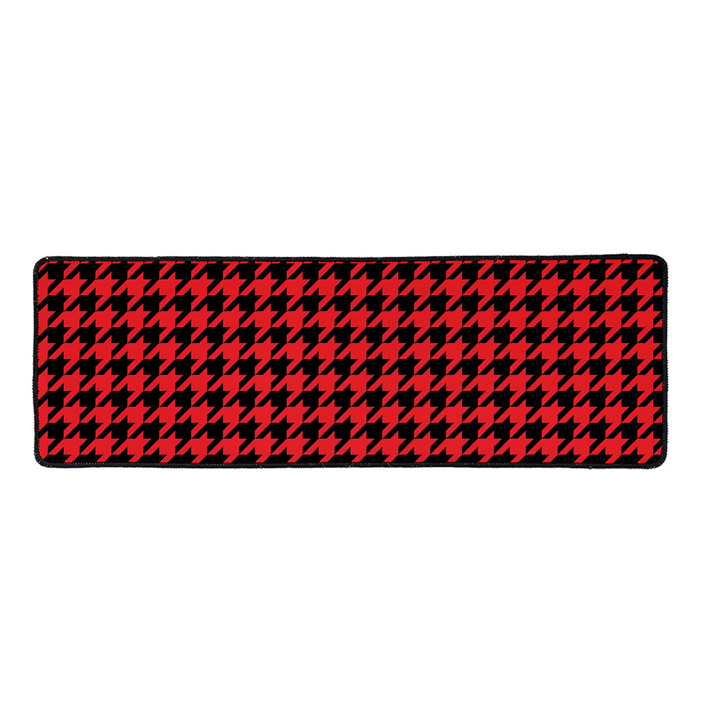 Red And Black Houndstooth Pattern Print Long Kitchen Mat