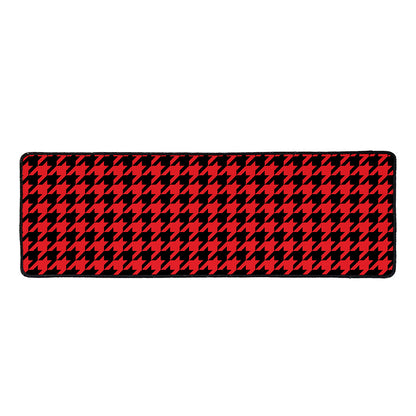 Red And Black Houndstooth Pattern Print Long Kitchen Mat