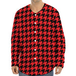 Red And Black Houndstooth Pattern Print Long Sleeve Baseball Jersey