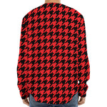 Red And Black Houndstooth Pattern Print Long Sleeve Baseball Jersey