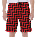 Red And Black Houndstooth Pattern Print Men's Beach Shorts