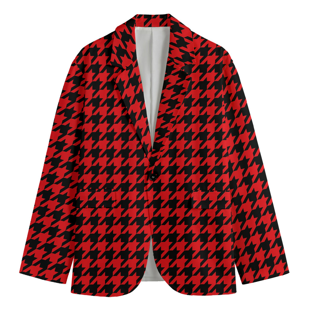 Red And Black Houndstooth Pattern Print Men's Blazer