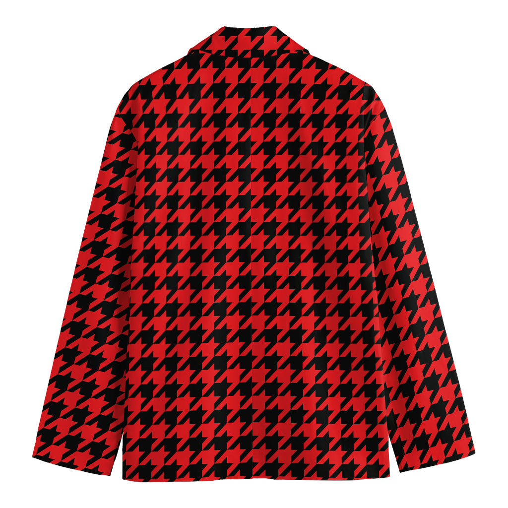Red And Black Houndstooth Pattern Print Men's Blazer
