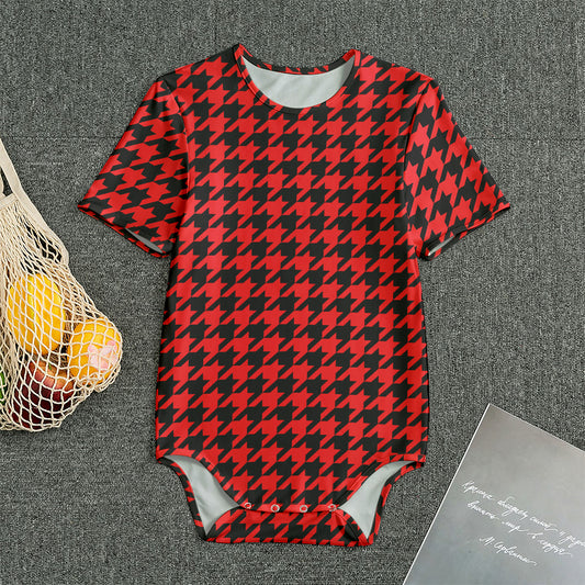 Red And Black Houndstooth Pattern Print Men's Bodysuit