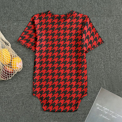 Red And Black Houndstooth Pattern Print Men's Bodysuit