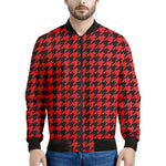 Red And Black Houndstooth Pattern Print Men's Bomber Jacket