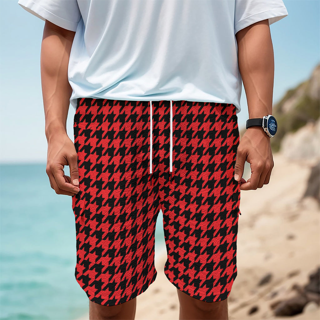 Red And Black Houndstooth Pattern Print Men's Cargo Shorts