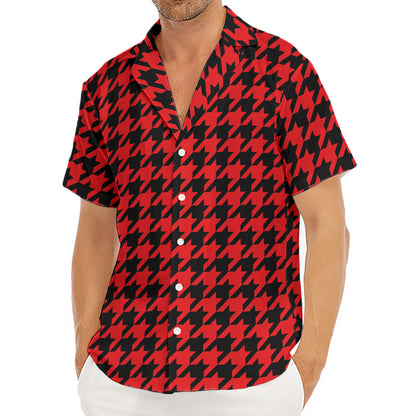 Red And Black Houndstooth Pattern Print Men's Deep V-Neck Shirt